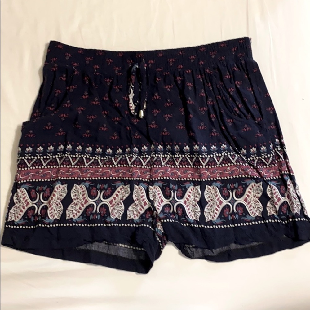 Navy Blue Printed Flowy Shorts